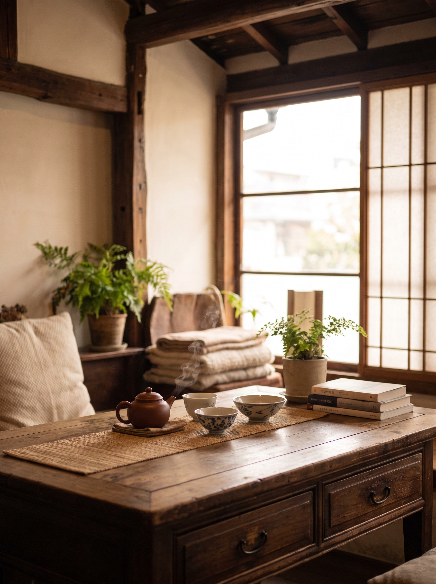A warm Taiwanese teahouse table